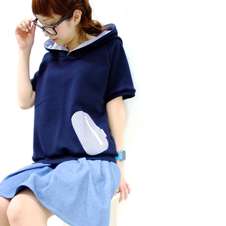 ストライプポケットのパーカー半袖♡NEWストライプ