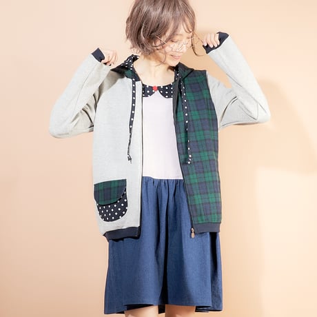 ウールmixフードパーカー♡ブラックウォッチ