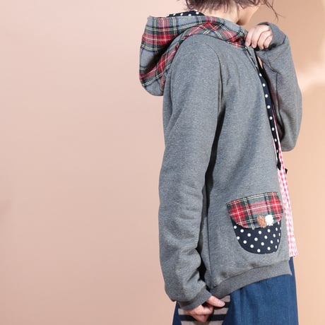 チェックmixフードパーカー♡