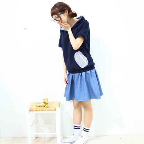 ストライプポケットのパーカー半袖♡NEWストライプ