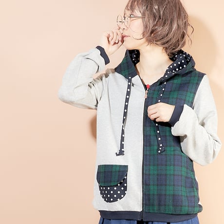 ウールmixフードパーカー♡ブラックウォッチ