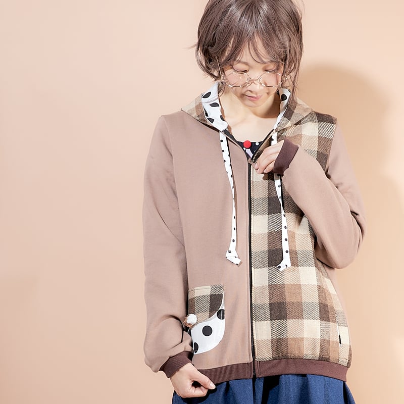twenties ハンバーガーを片手に セットアップ ブラウン チェック LADY LIKE（レディライク） パーカー リバーシブルオーバーサイズ