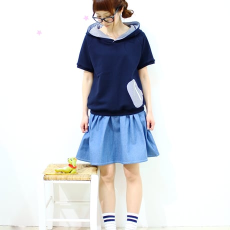 ストライプポケットのパーカー半袖♡NEWストライプ