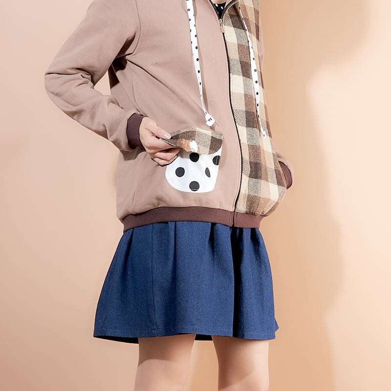 ブロックブラウンチェックmixフードパーカー♡ | SNOWPY♡(スノウピー)