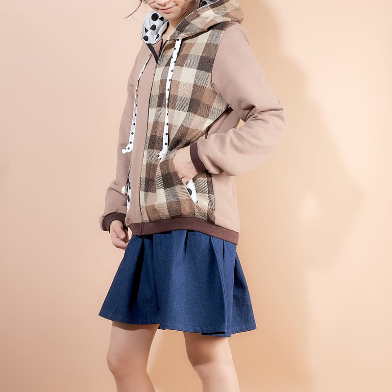 ブロックブラウンチェックmixフードパーカー♡ | SNOWPY♡(スノウピー)