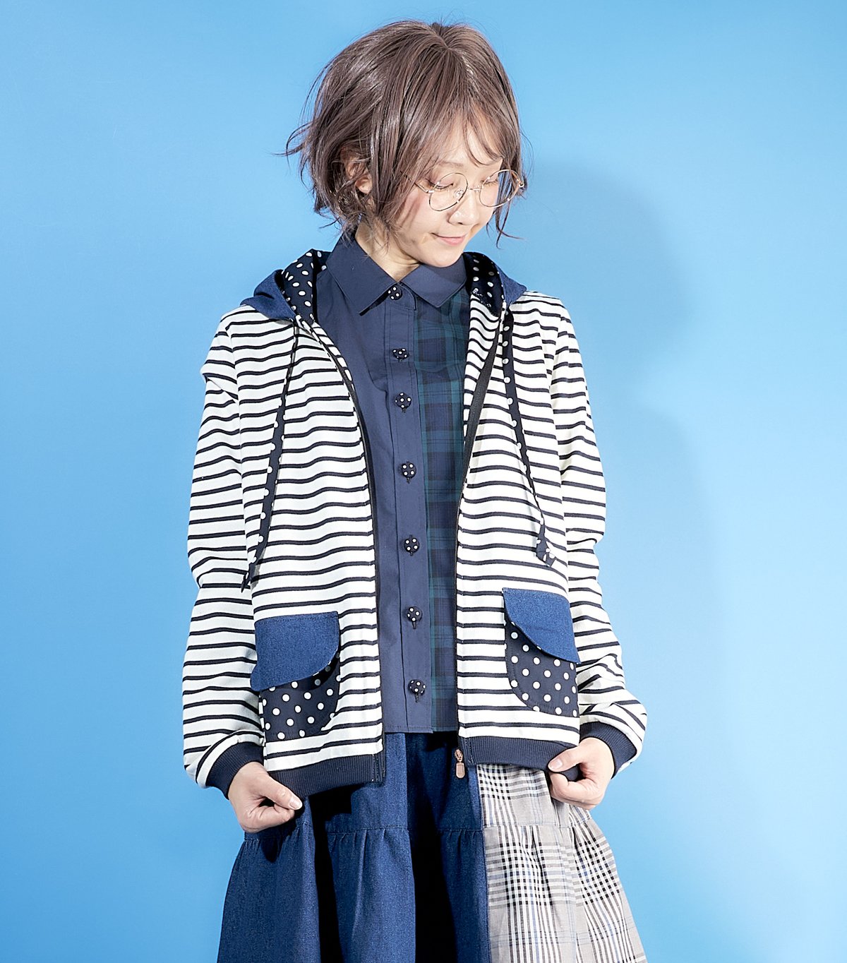 ジップアップフーディー♡ネイビーボーダー | SNOWPY♡(スノウピー)