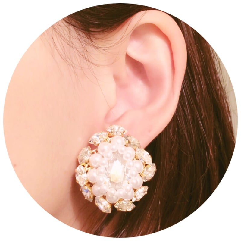 Big bijou earring<Clear>/ビッグビジューイヤリング<クリア