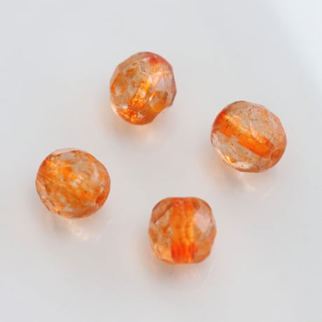.ファセットガラスビーズ4個（オレンジmix）8㎜　チェコヴィンテージ　215