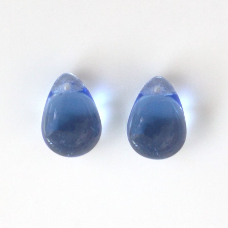 ドロップガラスビーズ13㎜ 2個(blue) チェコ80年代 ドロップガラスビーズ13㎜ 2個(blue) チェコ80年代
