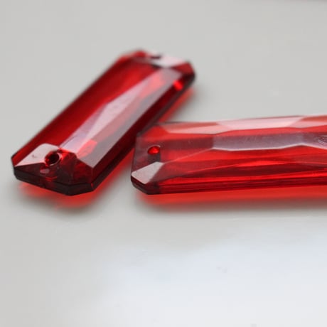 . ロングフラットビーズ 39㎜ （クリアレッド）フランスヴィンテージ 896