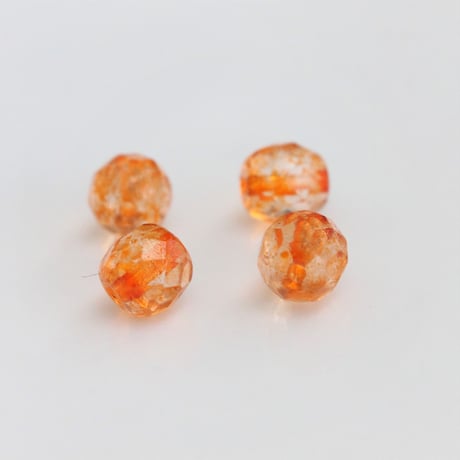 .ファセットガラスビーズ4個（オレンジmix）8㎜　チェコヴィンテージ　215