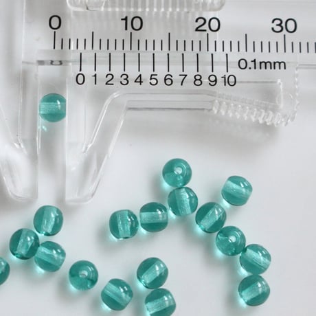 .ラウンドガラスビーズ3.5㎜　20個（bluegreen）　チェコ80年代ヴィンテージ