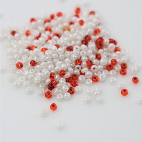 シードビーズ （white＆orange丸）5ｇ　フランス　665