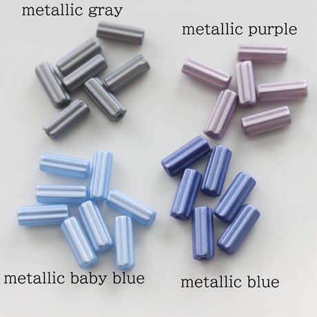 ガラスチューブビーズ4本セット　metallic Baby blue　フランス　240