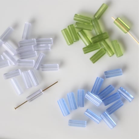 ガラスチューブビーズ4本セット　 clear blue　フランス　424