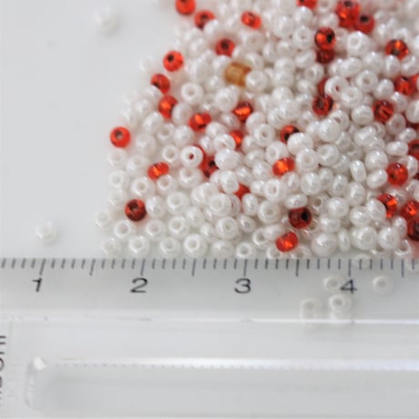 シードビーズ （white＆orange丸）5ｇ　フランス　665