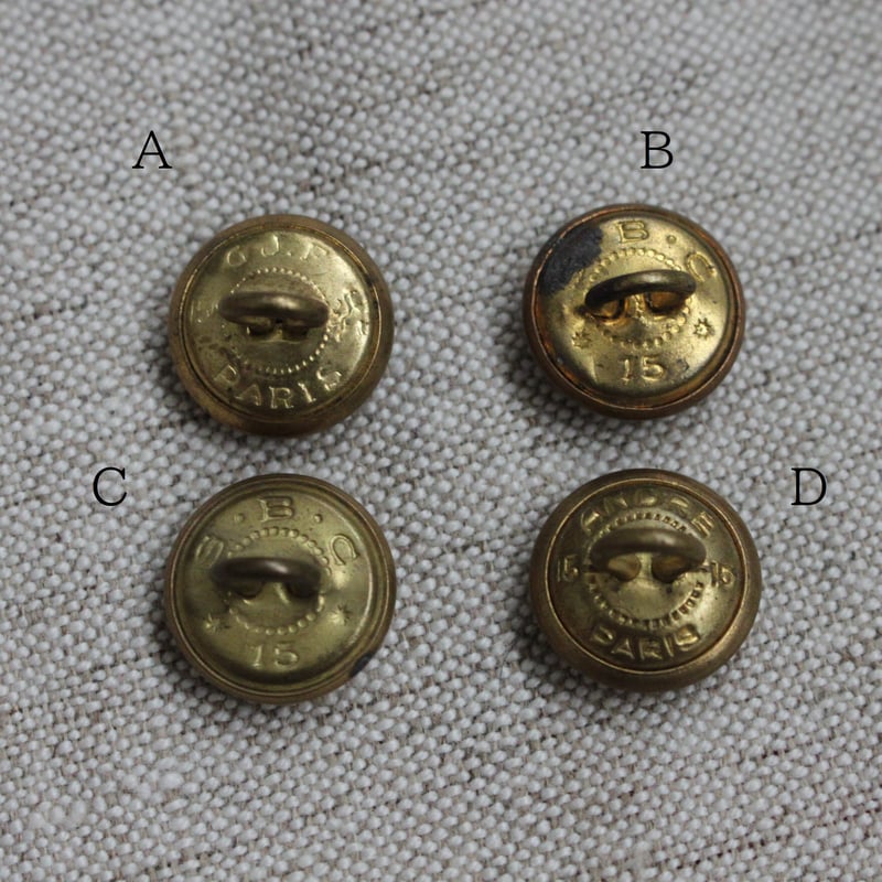 真鍮ボタン 15㎜ 各種 PARIS刻印あり フランスアンティークボタン 348