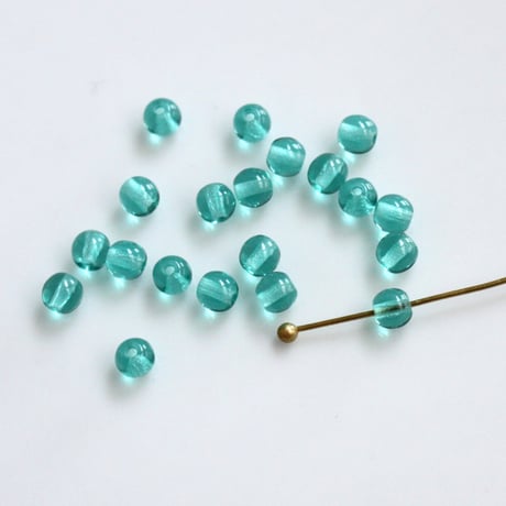 .ラウンドガラスビーズ3.5㎜　20個（bluegreen）　チェコ80年代ヴィンテージ