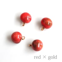 .  カン付きラウンドパーツ7㎜（Red x gold）4個　チェコヴィンテージ