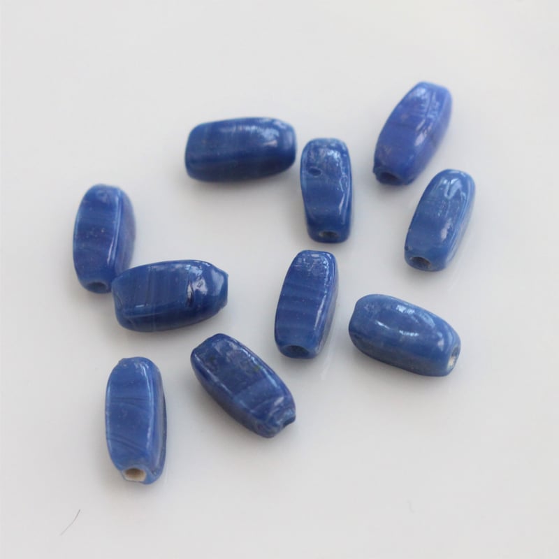 細長ガラスビーズ10個（ブルー）9㎜ チェコヴィンテージ 169 | Le manège