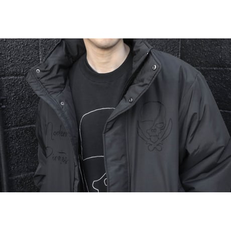 Warm Shell Stand Hood-in Jacket / Chain Stitch ModernPirates Skull Design