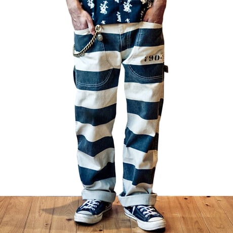 Prisoner pants　白×黒　囚人パンツ　プリズナーパンツ　ホワイト×ブラック