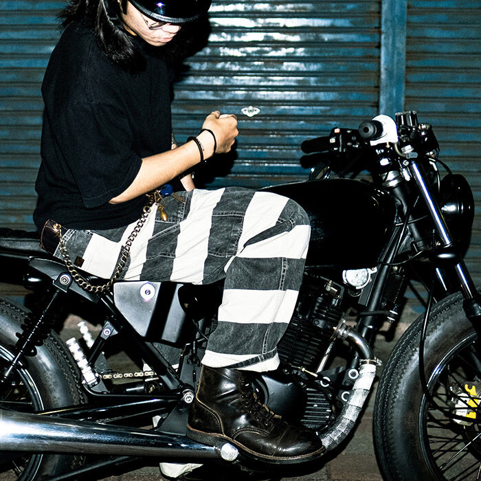 ボーダー　プリズナーパンツ　囚人パンツ　アメカジ　白　黒　M Prisoner pants 白×黒 囚人パンツ プリズナーパンツ ホワイト