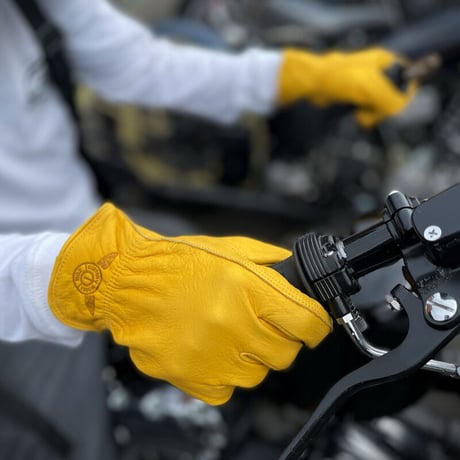 Leather gloves　牛革　イエロー　レザーグローブ　手袋　バイクグローブ