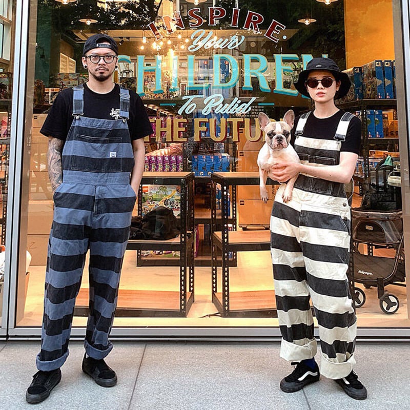 Prisoner pants 青×黒 囚人オーバーオール 囚人パンツ プリズナー