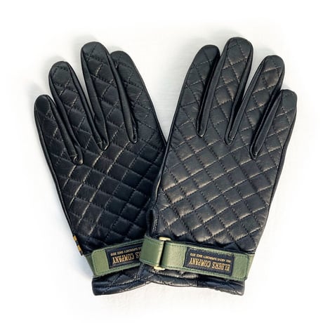 Leather glove ラムレザーグローブ　ブラックステッチ　カーキベルト