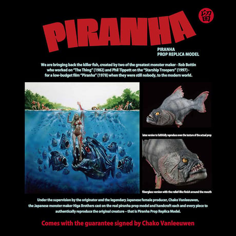 Piranha Prop Replica Model ( Fiberglass version) with walnut display stand