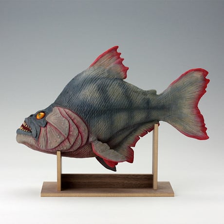 Piranha Prop Replica Model ( Fiberglass version) with walnut display stand