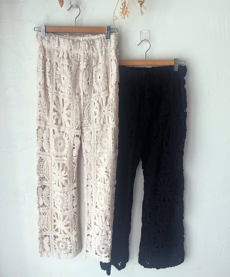 FRAMe WORK クロシェ風ニットパンツ FRAMeWORK◇クロシェ風ニットパンツ/36/コットン/BEG/ボーダー