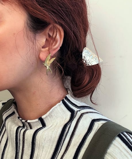 鳥&フラワーフープピアス