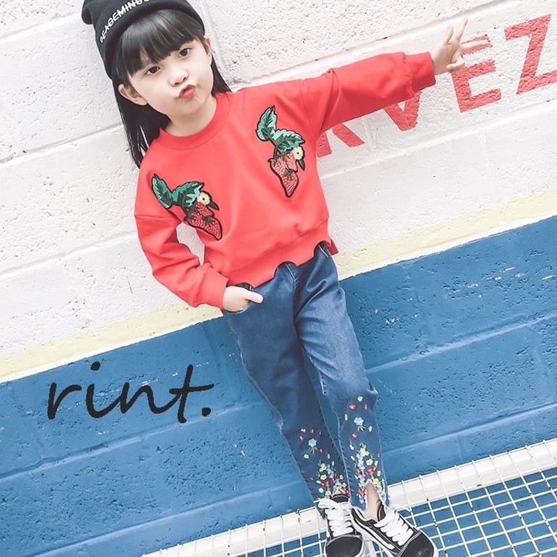 SALE＊お花刺繍スキニーデニム 《100～140（実寸90～130）》 | rint.