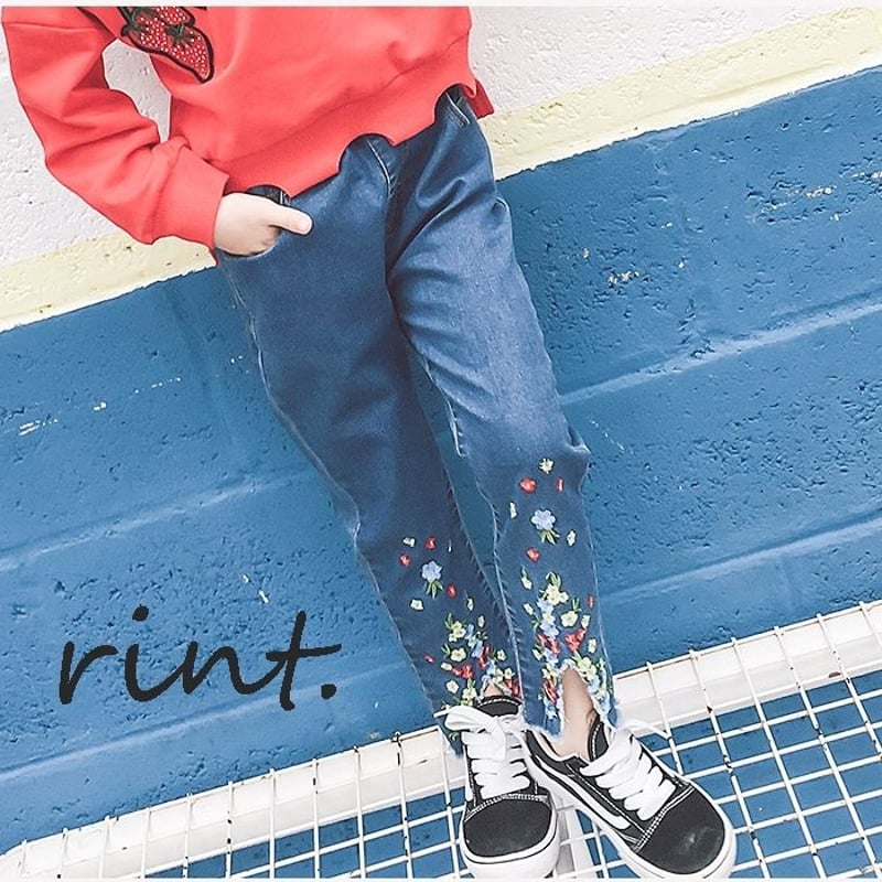 SALE＊お花刺繍スキニーデニム 《100～140（実寸90～130）》 | rint.