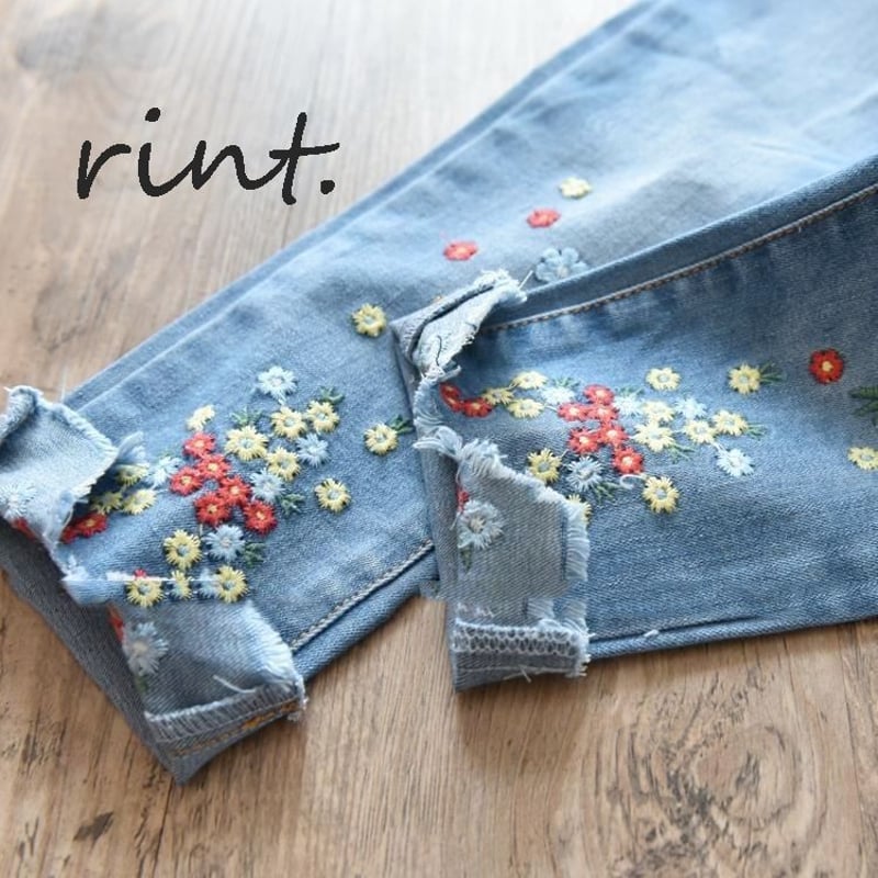 一葉様ハンドメイド♡デニムフリンジポニー 薄デニム ミント④ FVLMEN（フルメン）の「【FVLMEN】vintage flower print wide