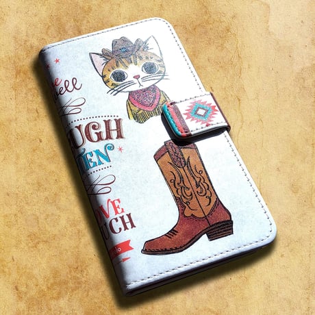 「猫と馬のネイティブアメリカン風」手帳型スマホケース【iPhone・Androidほぼ全機種対応】