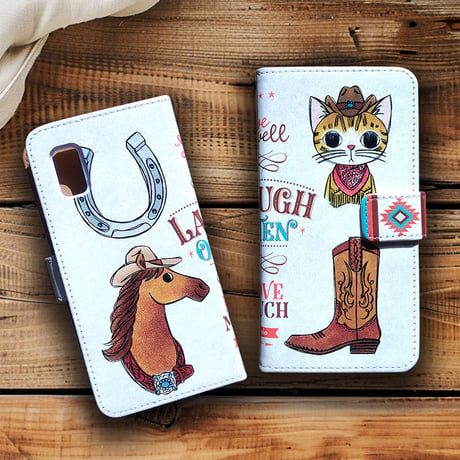 「猫と馬のネイティブアメリカン風」手帳型スマホケース【iPhone・Androidほぼ全機種対応】