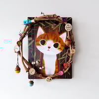 【アクリル画】幸せを運ぶ猫【絵画】白猫、オッドアイ アクリル画】幸せを運ぶ猫【絵画】白猫、オッドアイ