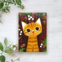 flat【手描き】“茶トラ猫と木ノ実”ウォールアートボード
