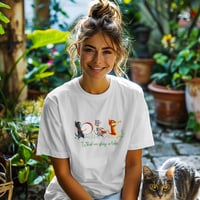 【キッズ・レディース・ ユニセックス】Tシャツ白“こねこのマーチ”
