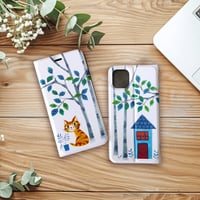 【iPhoneほぼ全機種対応】“猫の庭” ベルト無し手帳型スマホケース