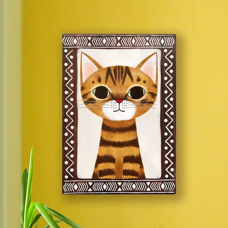 flat【手描き】キジトラ猫のウォールアートボード