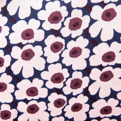 マリメッコ marimekko　＜Pikkuinen Unikko＞七分袖ワンピース（ダークブルー×ピンク）大きなサイズ