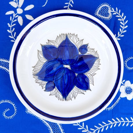 超レア★特大サイズSylviaLeuchoviusロールストランド青シルヴィア花 Rorstrand/ロールストランド/Sylvia Leuchovius/絵皿//陶板/花