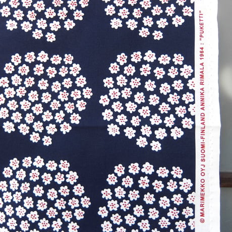 マリメッコ marimekko　＜Puketti＞ファブリック（ネイビー×えんじ）50cm