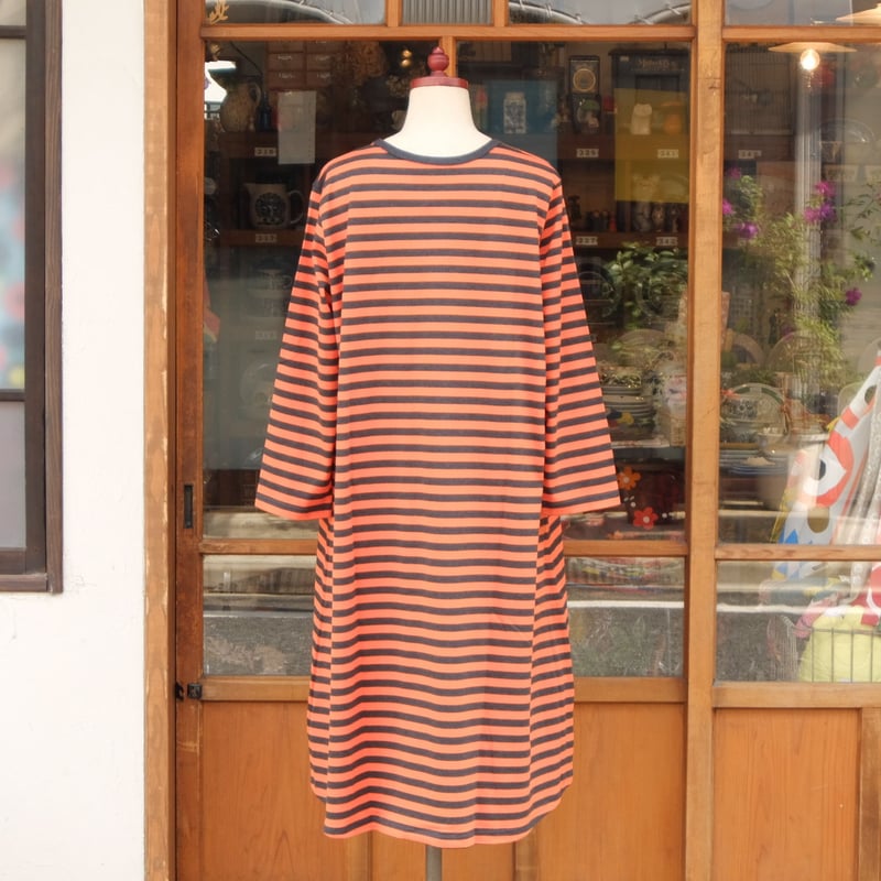 マリメッコ marimekko ＜Tasaraita＞長袖ワンピース（オレンジ