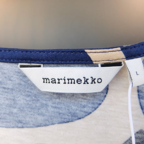 マリメッコ marimekko　＜Pieni Unikko＞七分袖ワンピース（ベージュ×ブルー）大きなサイズ
