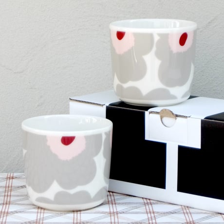 マリメッコ marimekko　＜Unikko＞コーヒーカップ2個セット（ライトグレー×えんじ）日本限定